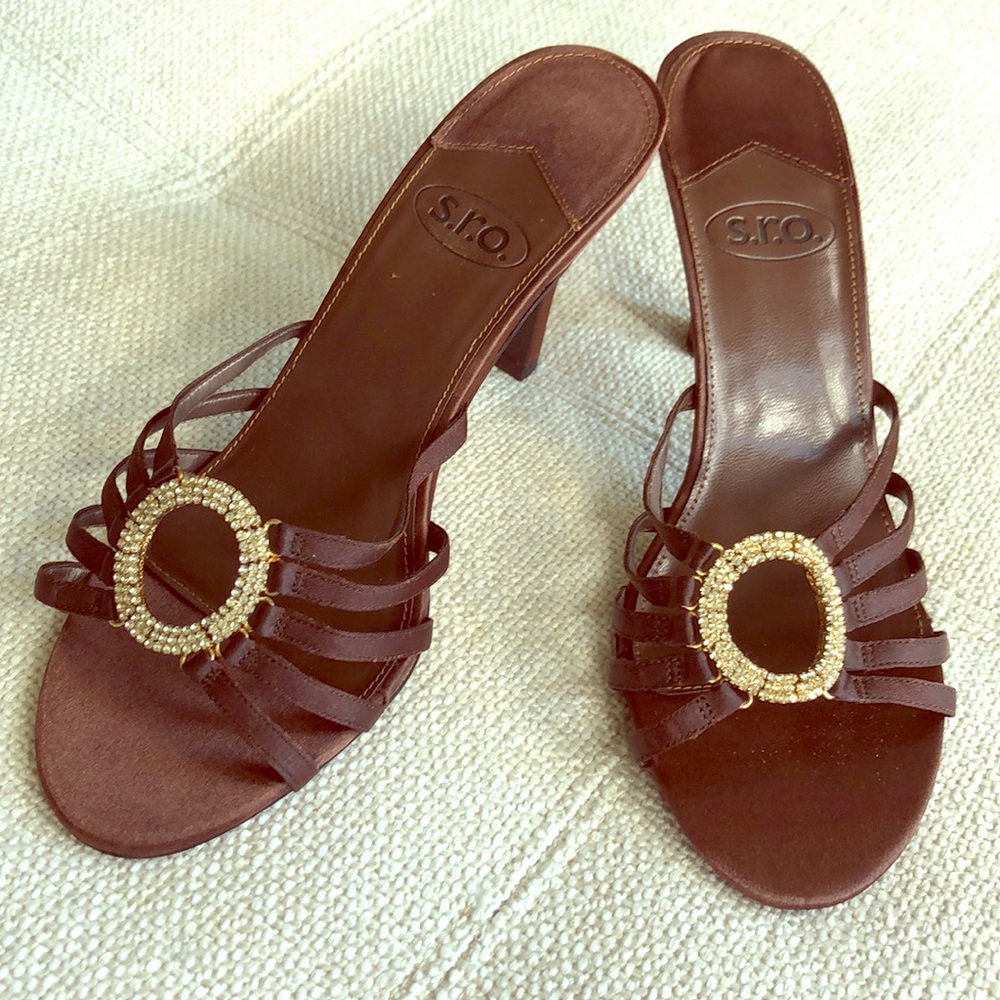 Bronze Satin High Heels. Size 7.